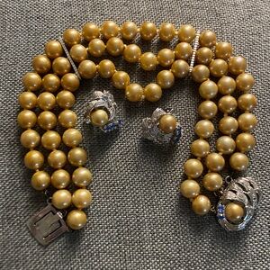 Vintage Estate Gold Faux Pearl 3-Strand Bracelet & Earrings Set | 7.5”